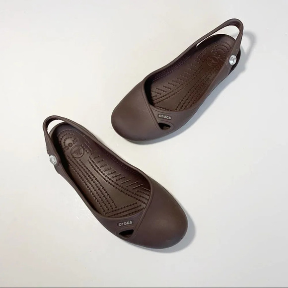 Crocs Taupe Slingback Ballet Flat Jewel Accent Women’s Size 6 Spring Rubber Shoe - Picture 7 of 7